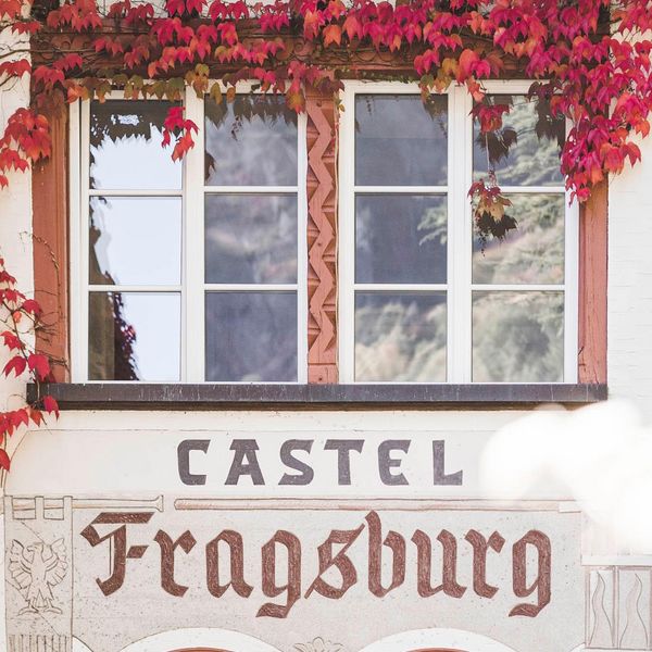 What makes autumn at the Fragsburg so unique? 🌰🍁 The red of the vine leaves at the entrance...