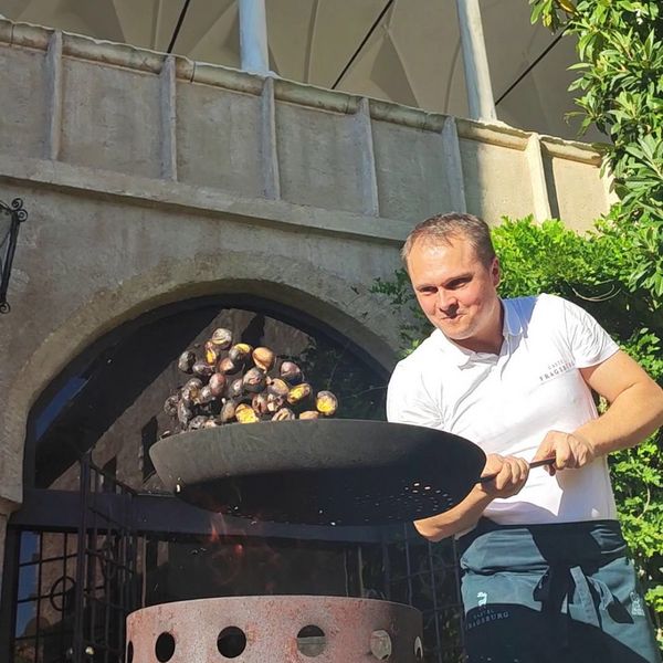 In autumn we roast chestnuts two times a week in the inner courtyard of our medieval castle...